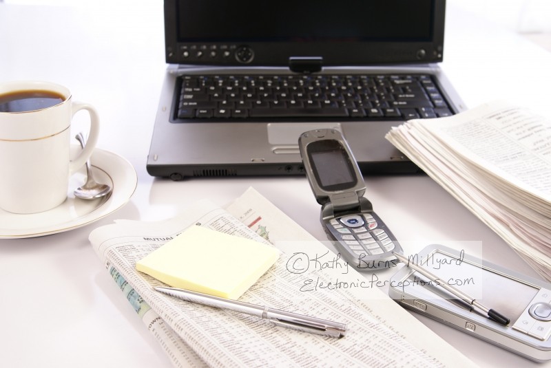 Stock Photo: Busy Technology Office Desk - by Kathy Burns-Millyard