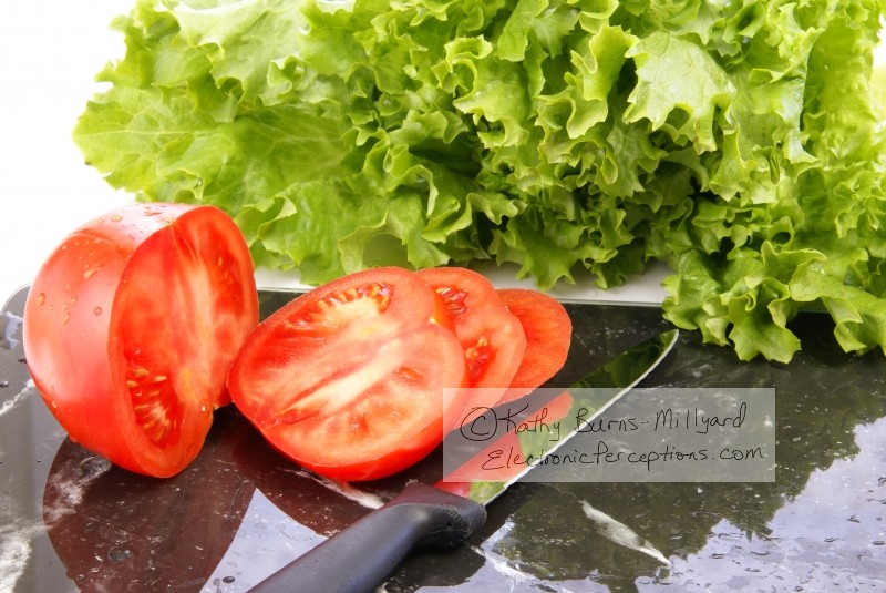Stock Photo: Lettuce and Tomato Slices - by Kathy Burns-Millyard