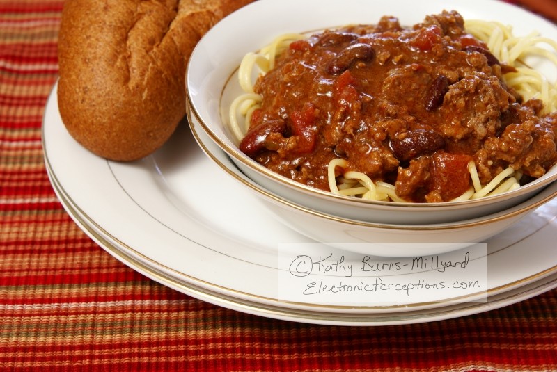 Stock Photo: Chili and Spaghetti - by Kathy Burns-Millyard