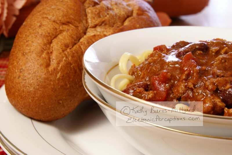 Stock Photo: Chili and Spaghetti - by Kathy Burns-Millyard