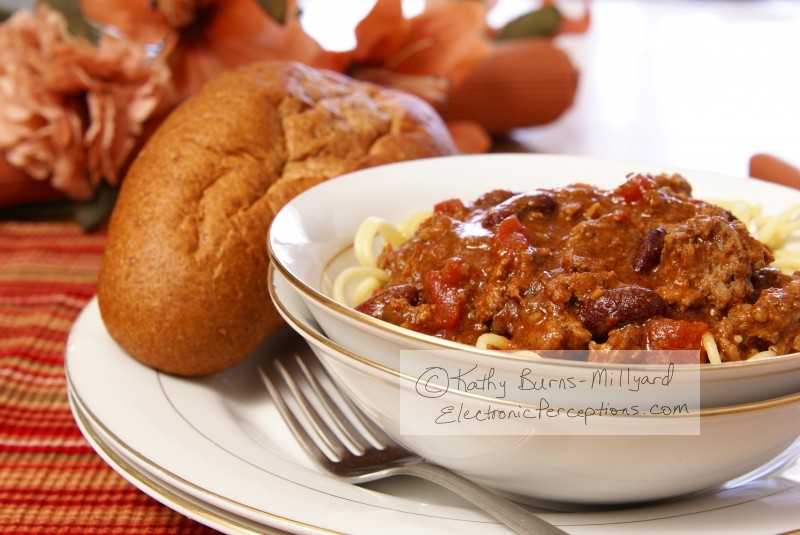 Stock Photo: Chili and Spaghetti - by Kathy Burns-Millyard