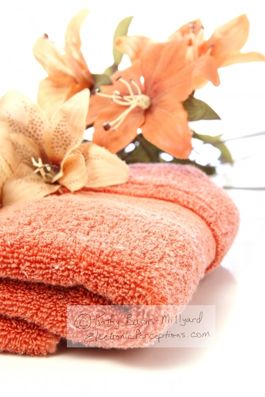 Stock Photo: Towel and Flowers - by Kathy Burns-Millyard