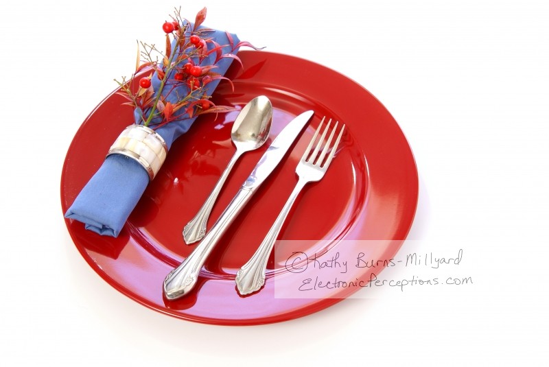 Stock Photo: Red & Blue Table Setting - by Kathy Burns-Millyard