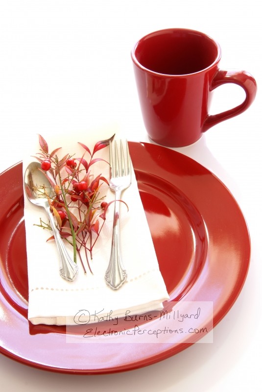 Stock Photo: Red & Cream Table Setting - by Kathy Burns-Millyard