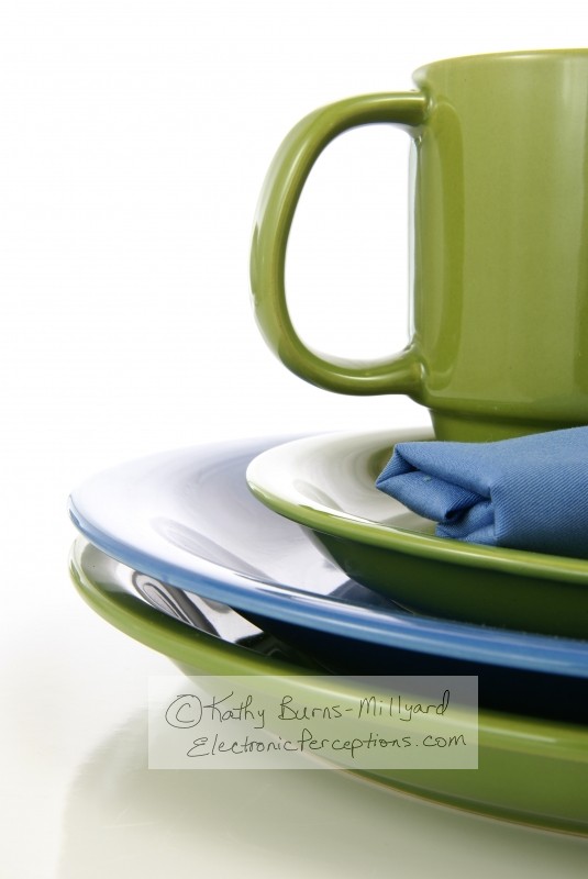 Stock Photo: Green & Blue Tableware - by Kathy Burns-Millyard