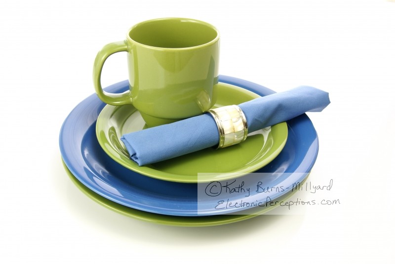 Stock Photo: Green and Blue Tableware - by Kathy Burns-Millyard