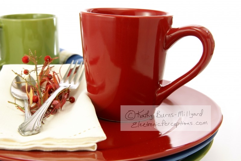 Stock Photo: Red & Green Tableware Mug - by Kathy Burns-Millyard