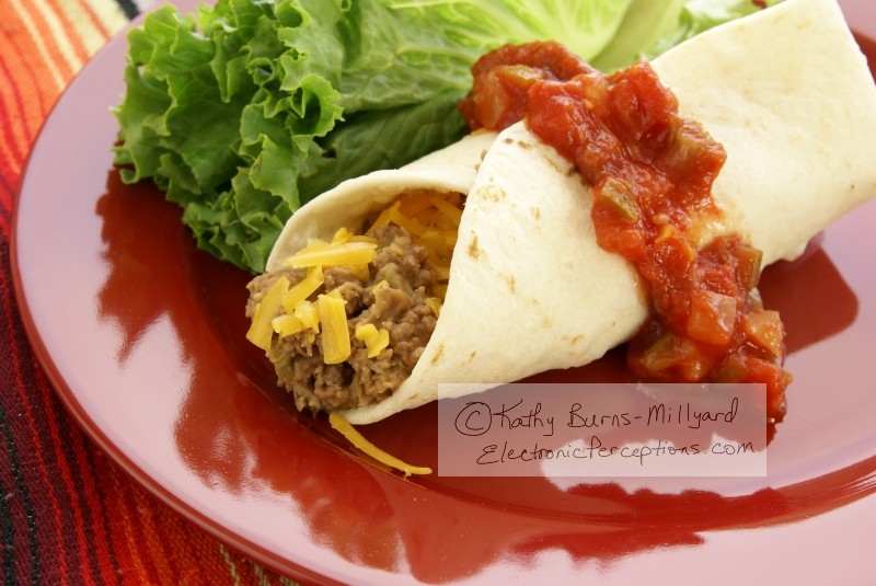 Stock Photo: Beef and Bean Burrito 3 - by Kathy Burns-Millyard