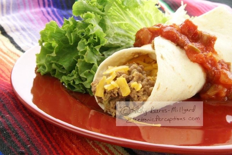 Stock Photo: Beef and Bean Burrito 2 - by Kathy Burns-Millyard