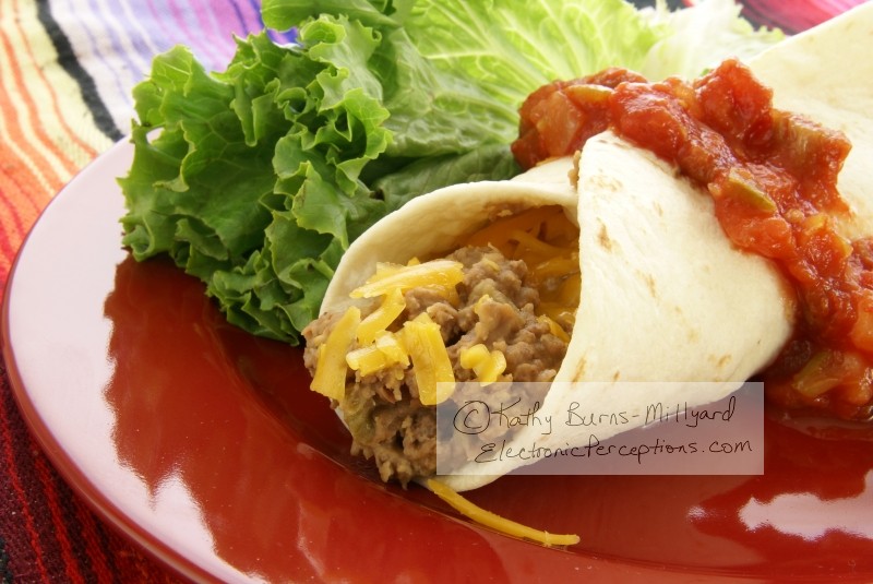 Stock Photo: Beef and Bean Burrito - by Kathy Burns-Millyard