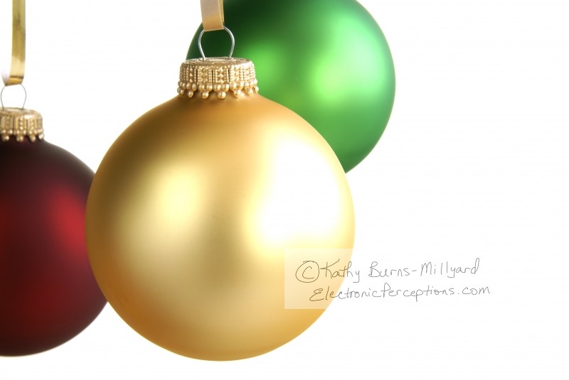 Stock Photo: Frosted Christmas Ornaments - by Kathy Burns-Millyard