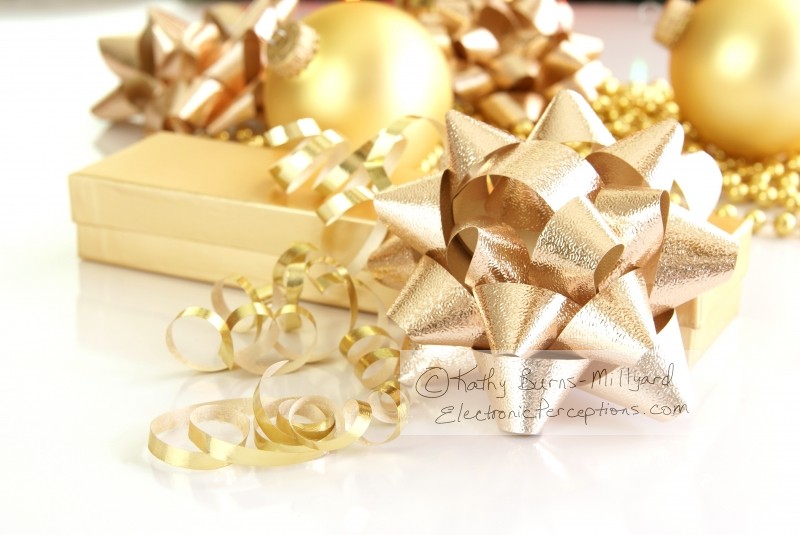 Stock Photo: Gold Christmas Decorations - by Kathy Burns-Millyard